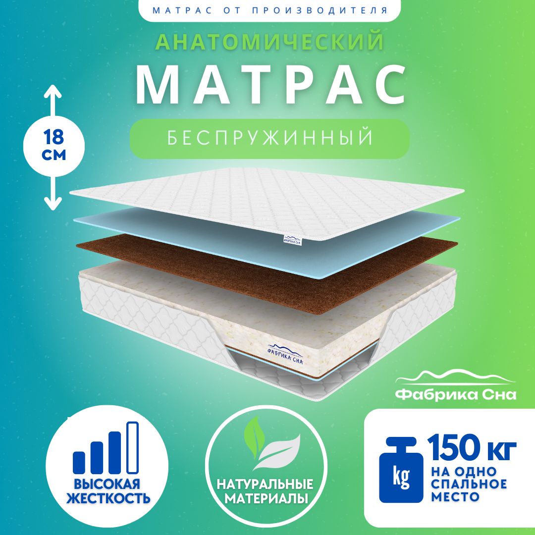 Матрас Фабрика Сна Eco Strong Plus, беспружинный, жесткий, анатомический, 140х190 см