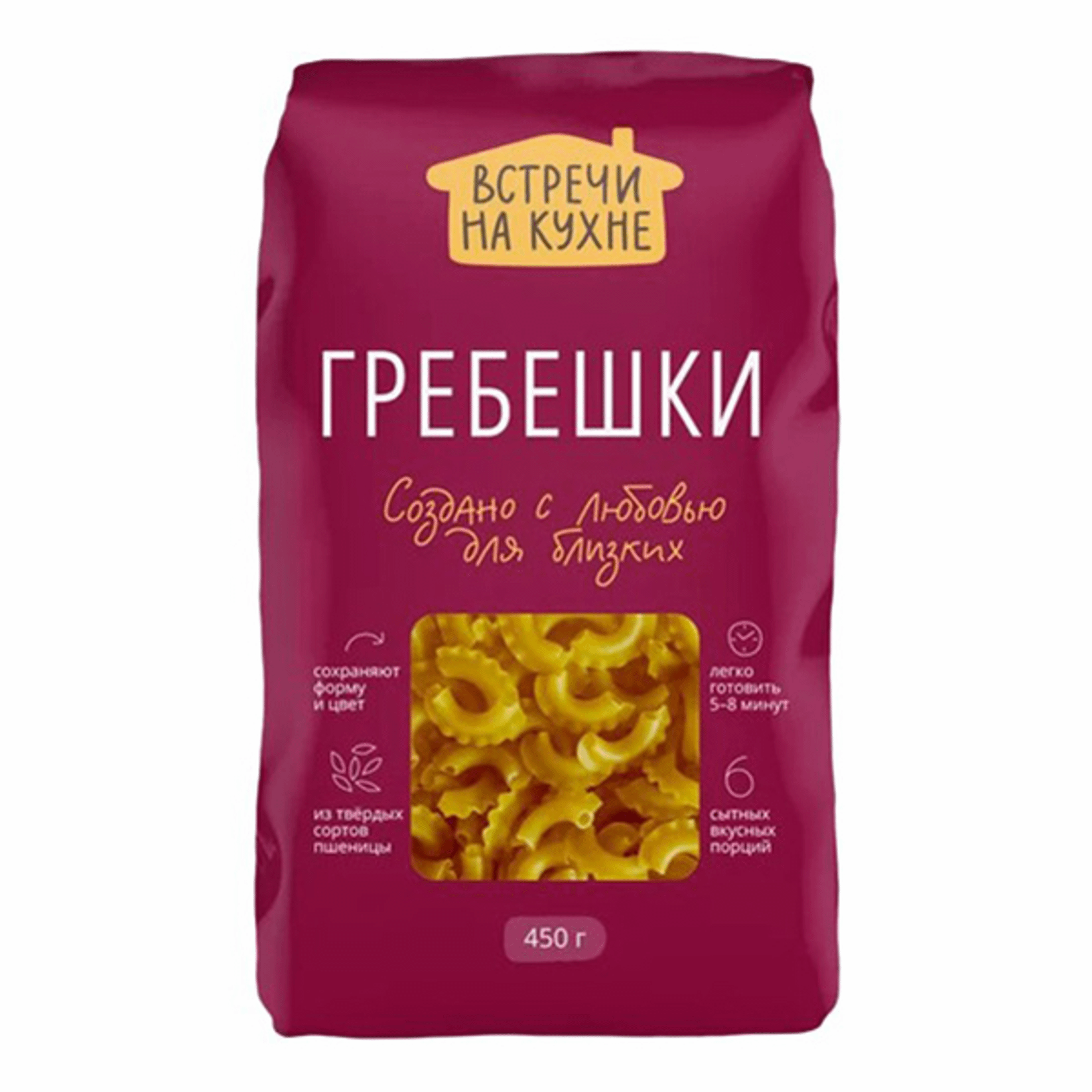 

Макаронные изделия Встречи на кухне Гребешки 450 г