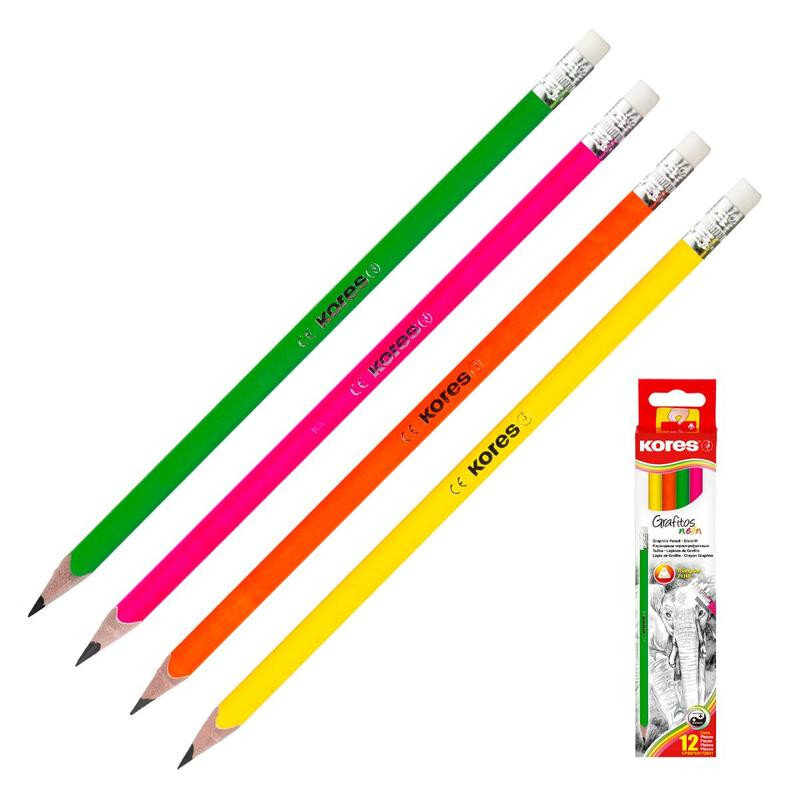 

Карандаш чернографитный Kores Grafitos Neon HB заточенный с ластиком, 1094469