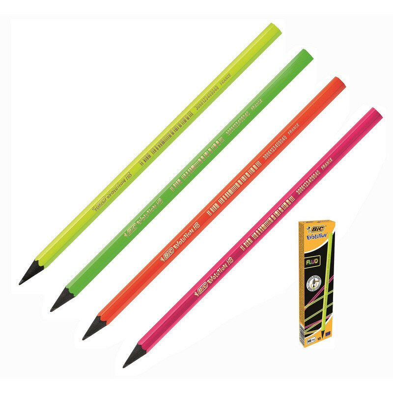 Карандаш чернографитный BIC Evolution Fluo HB заточенный, 739153