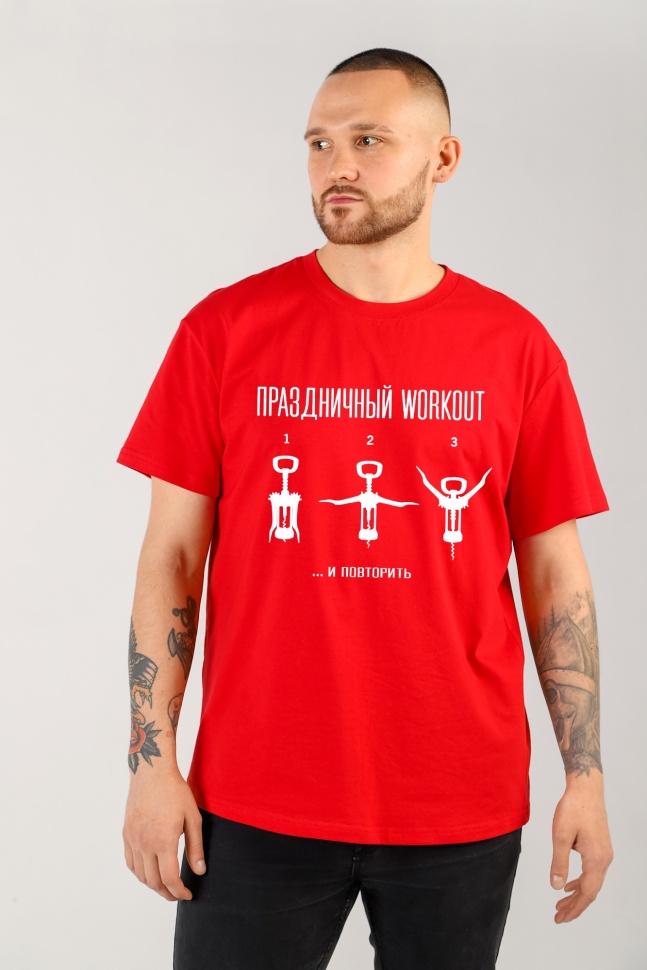 Футболка домашняя мужская Виолетта Новогодняя-4 красная 52 RU