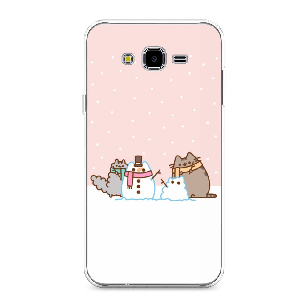 

Чехол на Samsung Galaxy J7 Neo "Котики в снегу", Розовый;белый;серый, 25350-5