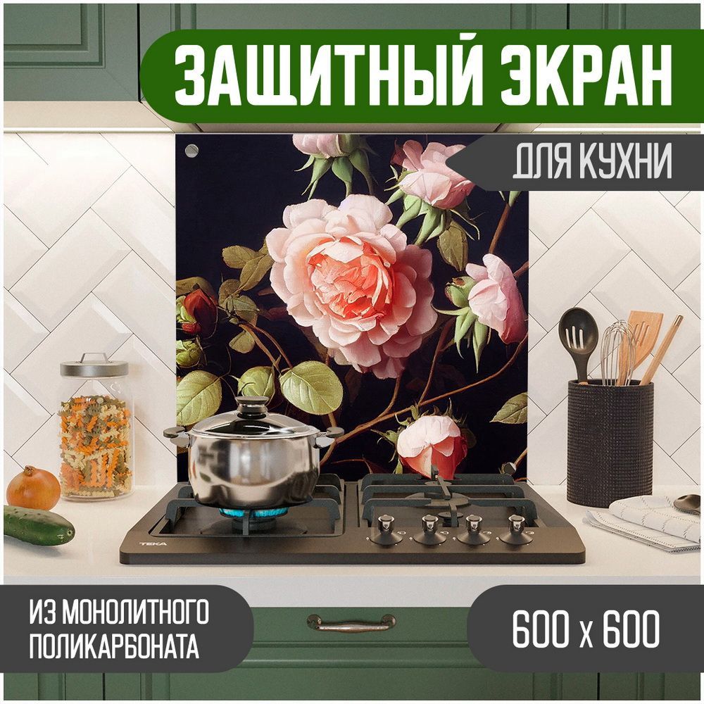

Защитный экран для кухни Teslaplast Цветы 600-052, Черный, ЗЭ-Цветы-600-052