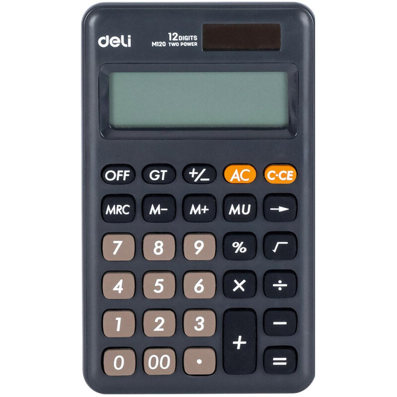 Калькулятор настольн.КОМПАКТ. Deli EM120,12р, дв. пит, 118x70мм,темно-серый