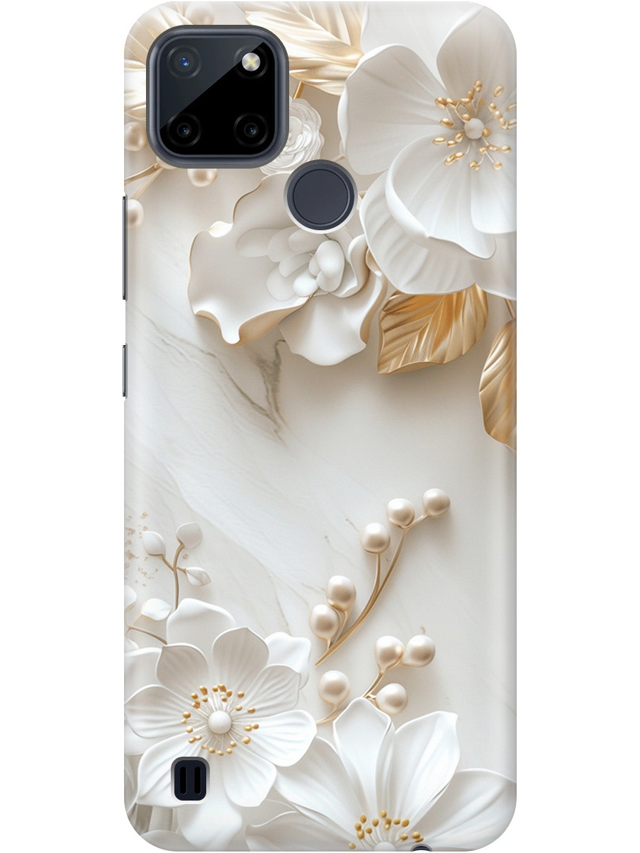 

Силиконовый чехол на Realme C21Y с принтом "Бело-золотые цветы", Золотистый;белый;прозрачный, 735001123