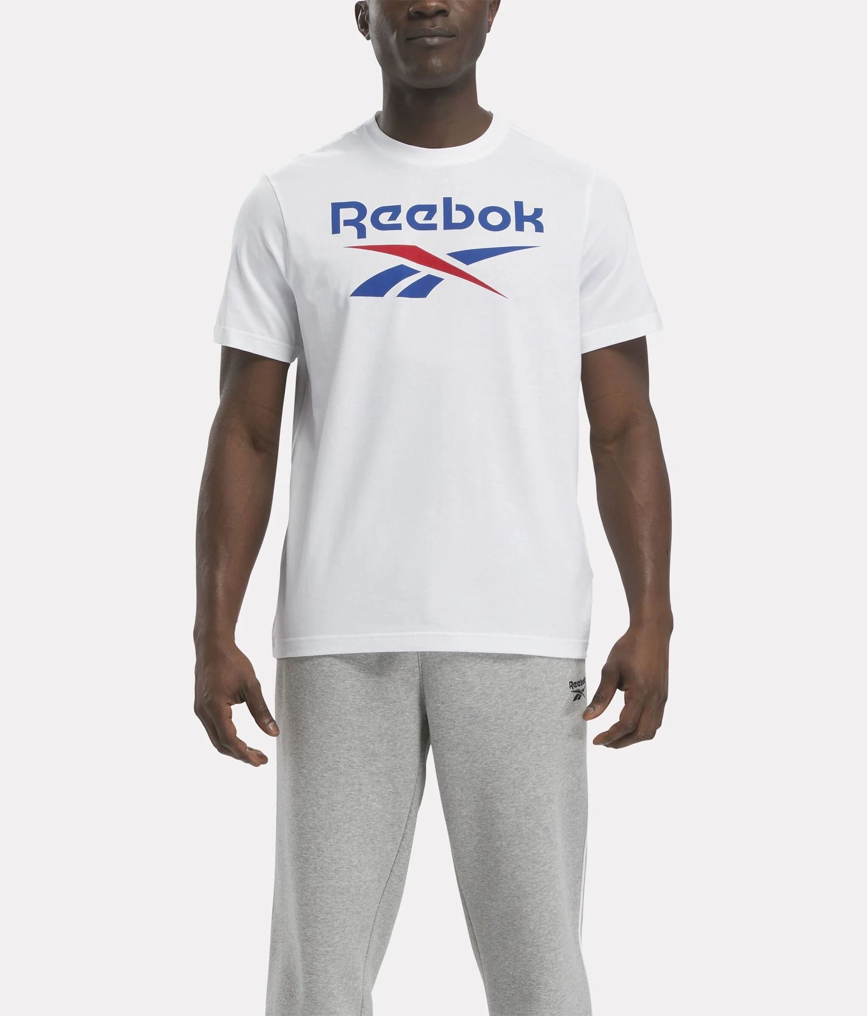 

Футболка Reebok для мужчин, белая-100, размер 2XL, 100071175, Белый, Identity Big Stacked Logo