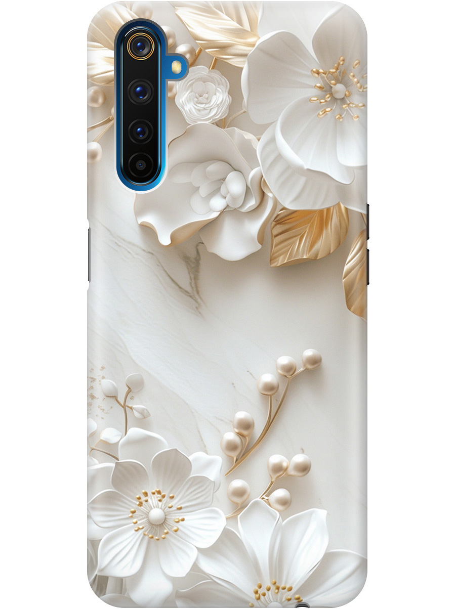 

Силиконовый чехол на realme 6 Pro с принтом "Бело-золотые цветы", Золотистый;белый;прозрачный, 726149523