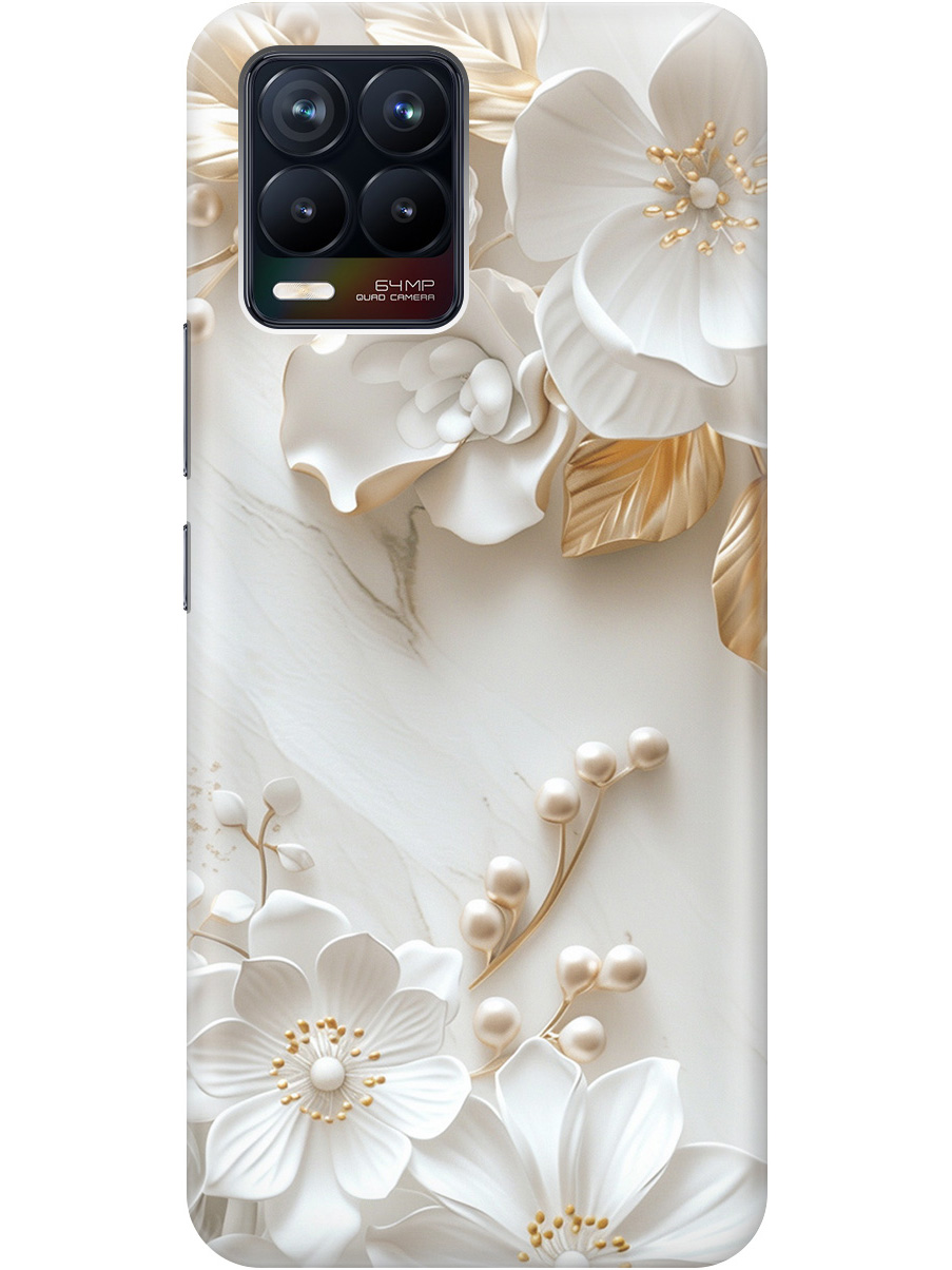 

Силиконовый чехол на Realme 8 / 8 Pro с принтом "Бело-золотые цветы", Золотистый;белый;прозрачный, 732494023