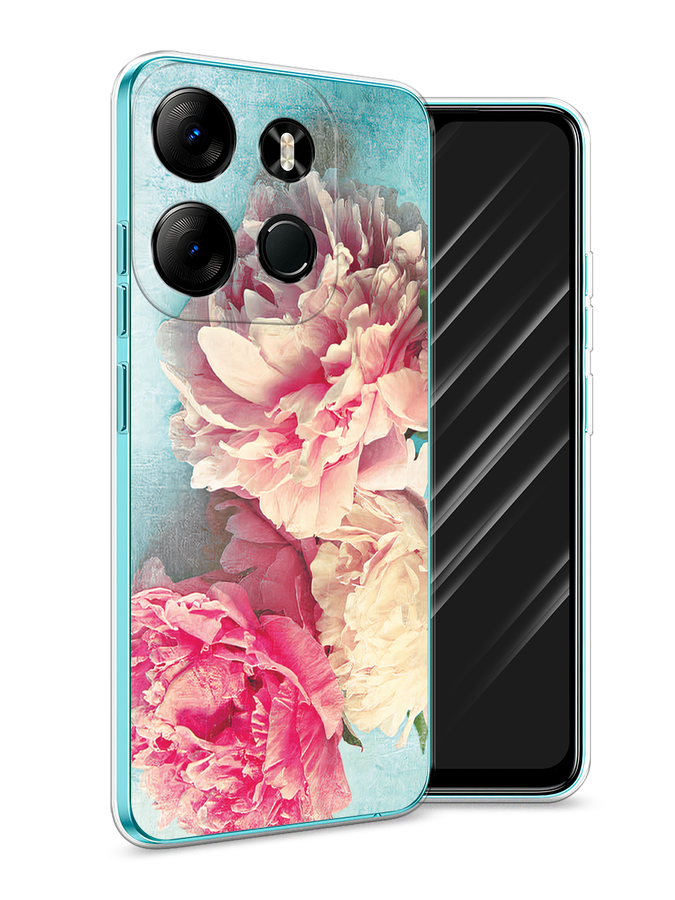 

Чехол Awog на Tecno Pop 7 Pro "Пионы new", Бирюзовый, 303450-1