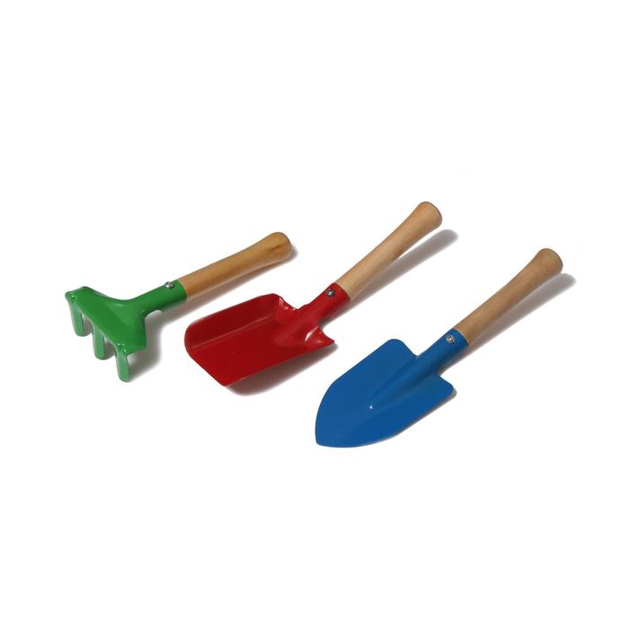 фото Набор садового инструмента, 3 предмета: грабли, совок, лопатка, длина 20 см greengo