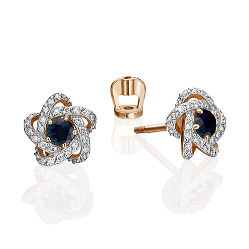 

Серьги пусеты из золота PLATINA jewelry 02-0775, сапфир/бриллиант, 02-0775