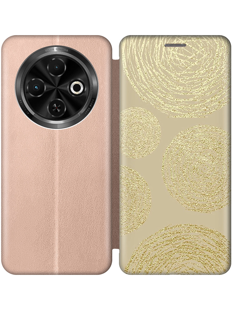 

Чехол-книжка на Tecno Spark 30C с принтом "Золотые круги" золотой, Золотистый, 786716331