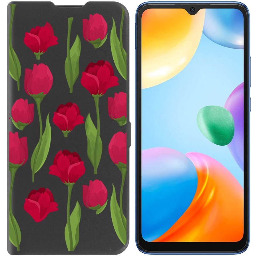 

Чехол-книжка Eco Book для Xiaomi Redmi 10C Розы паттерн, Черный