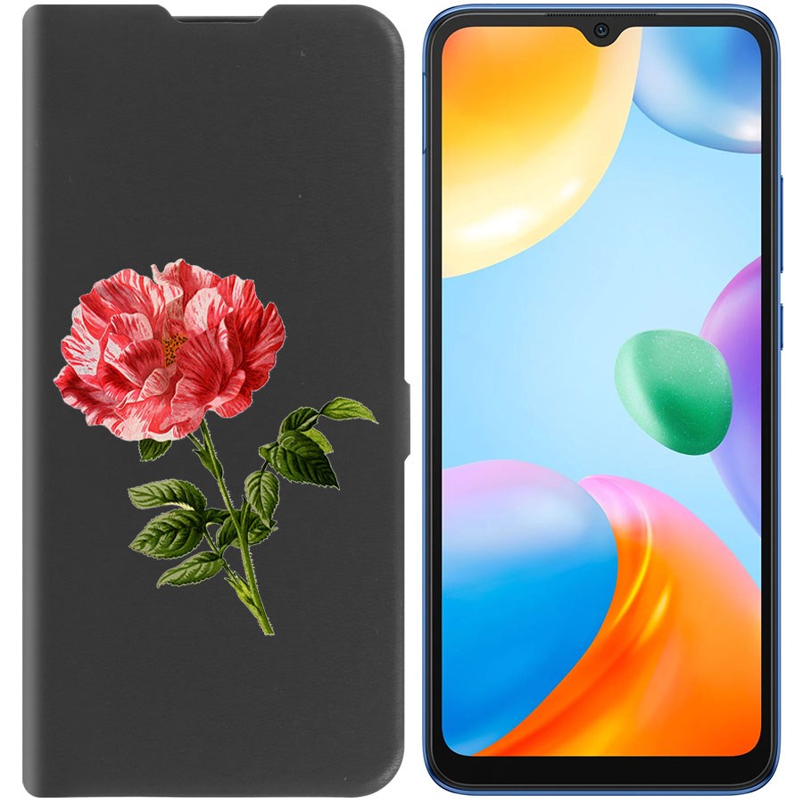 

Чехол-книжка Eco Book для Xiaomi Redmi 10C Рисованная роза, Черный
