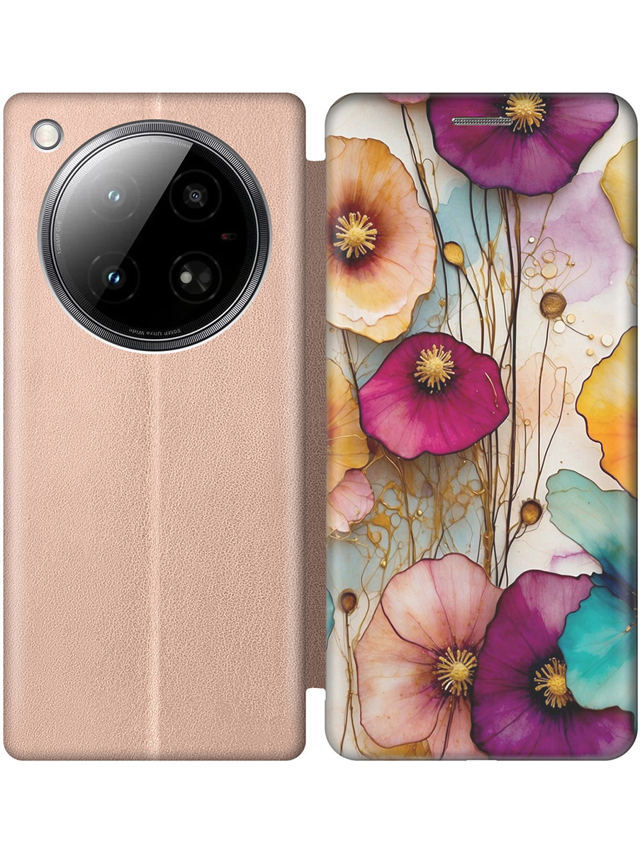 

Чехол-книжка на Infinix Zero 40 4G с принтом "Панно из цветов" золотой, Золотистый;красный;белый, 786722322