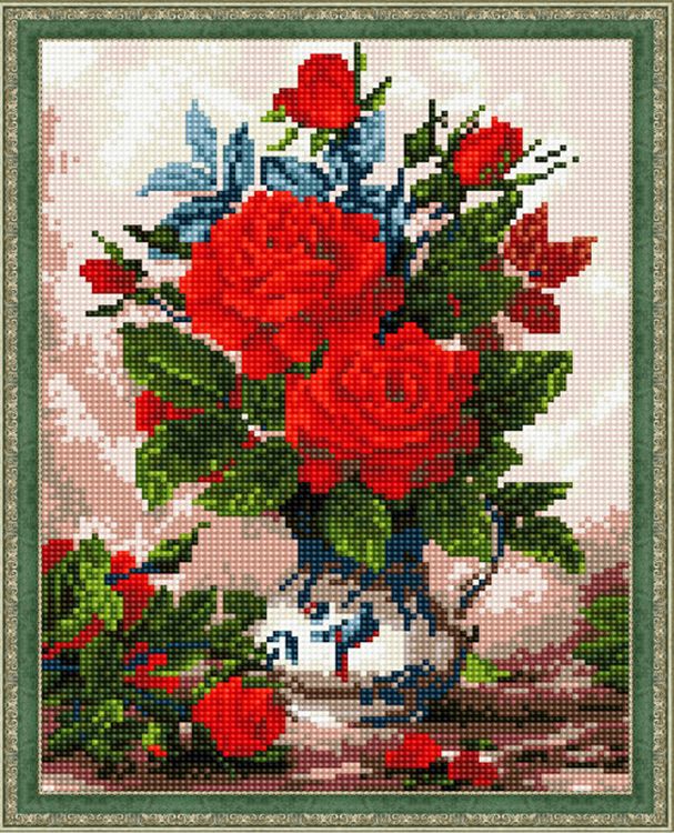 Алмазная вышивка PaintBoy Букет красных роз, 40x50