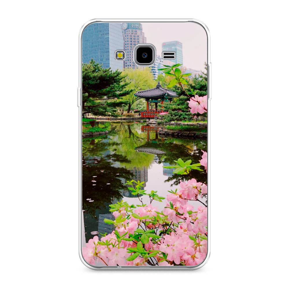 

Чехол на Samsung Galaxy J7 Neo "Сакура возле озера", Зеленый;розовый;голубой, 25350-2
