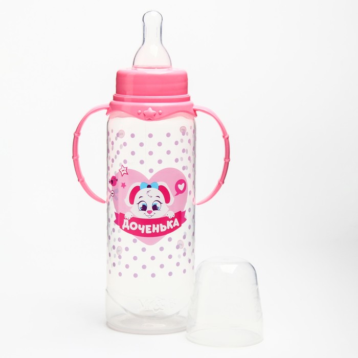 фото Бутылочка для кормления с ручками «доченька», 250 мл, от 0 мес., цвет розовый mum&baby