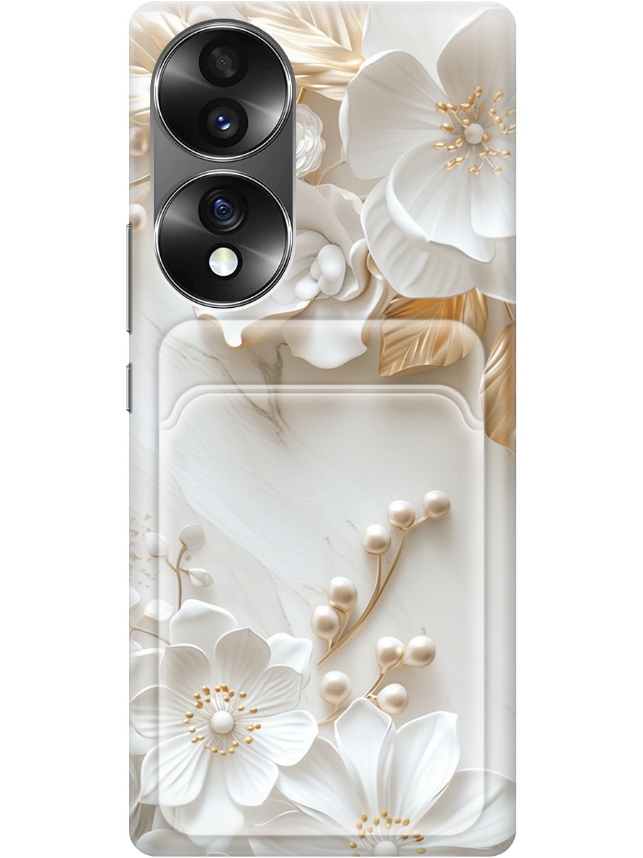 

Силиконовый чехол на Honor 70 с принтом "Бело-золотые цветы" с карманом для карты, Золотистый;белый;прозрачный, 740189223