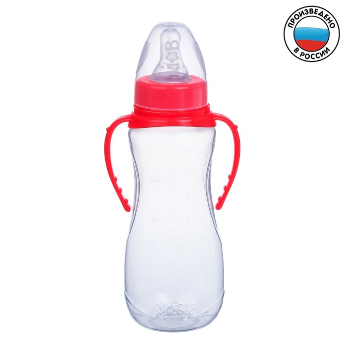 фото Бутылочка для кормления детская приталенная, с ручками, 250 мл, от 0 мес., цвет красный mum&baby