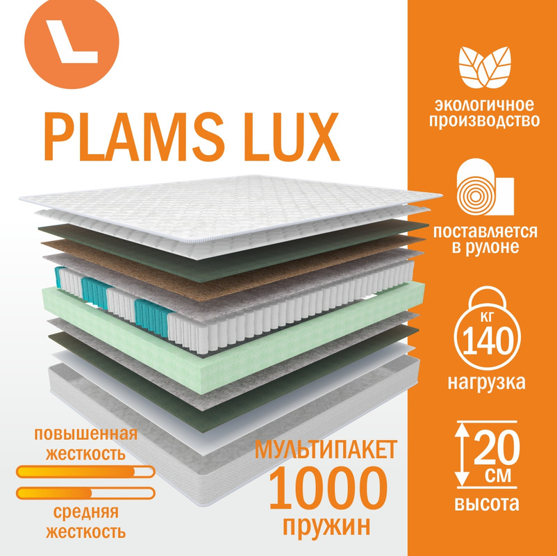 

Матрас пружинный Plams LUX 140х200, Белый, Plams LUX