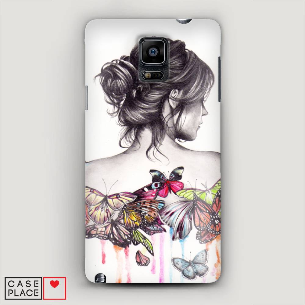 фото Чехол awog "девушка с бабочками" для samsung galaxy note 4