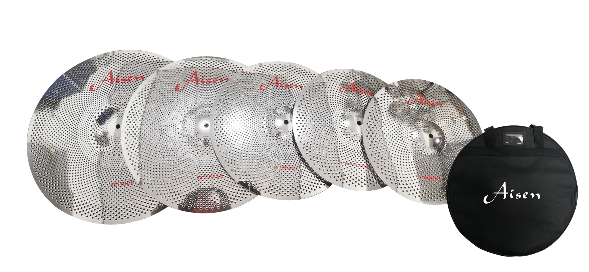 Набор тарелок AISEN Low volume silver cymbal pack (14,16,18,20) для тренировок + чехол