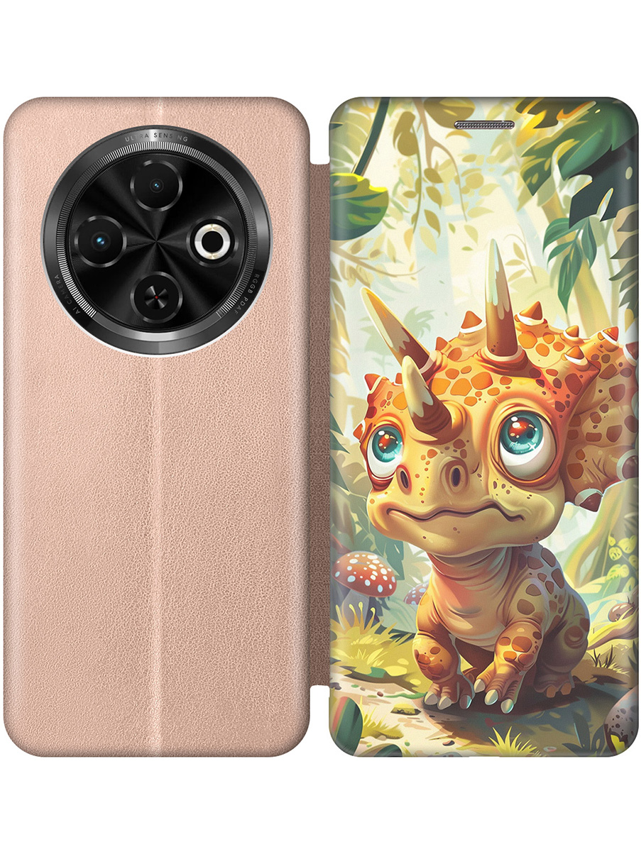 

Чехол-книжка на Tecno Spark 30C с принтом "Малыш трицератопс" золотой, Золотистый;бежевый;зеленый, 786716371