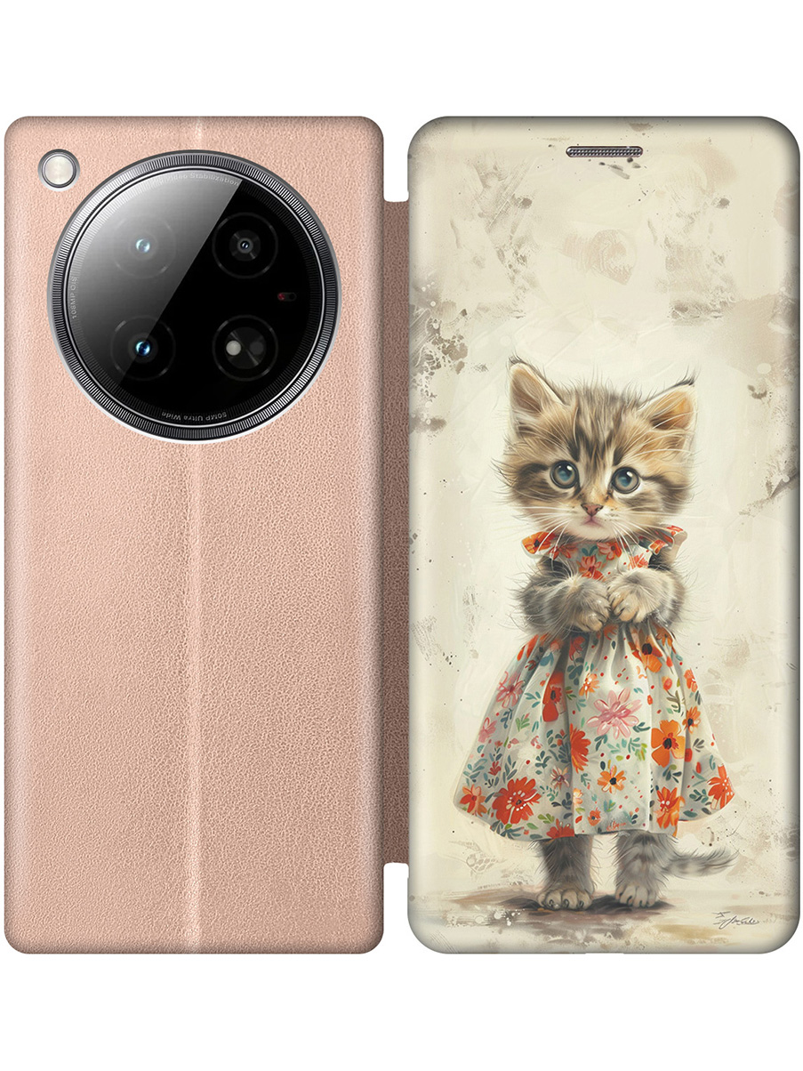 

Чехол-книжка на Infinix Zero 40 4G с принтом "Кошечка в цветочном платье" золотой, Золотистый;бежевый;серый, 786722311