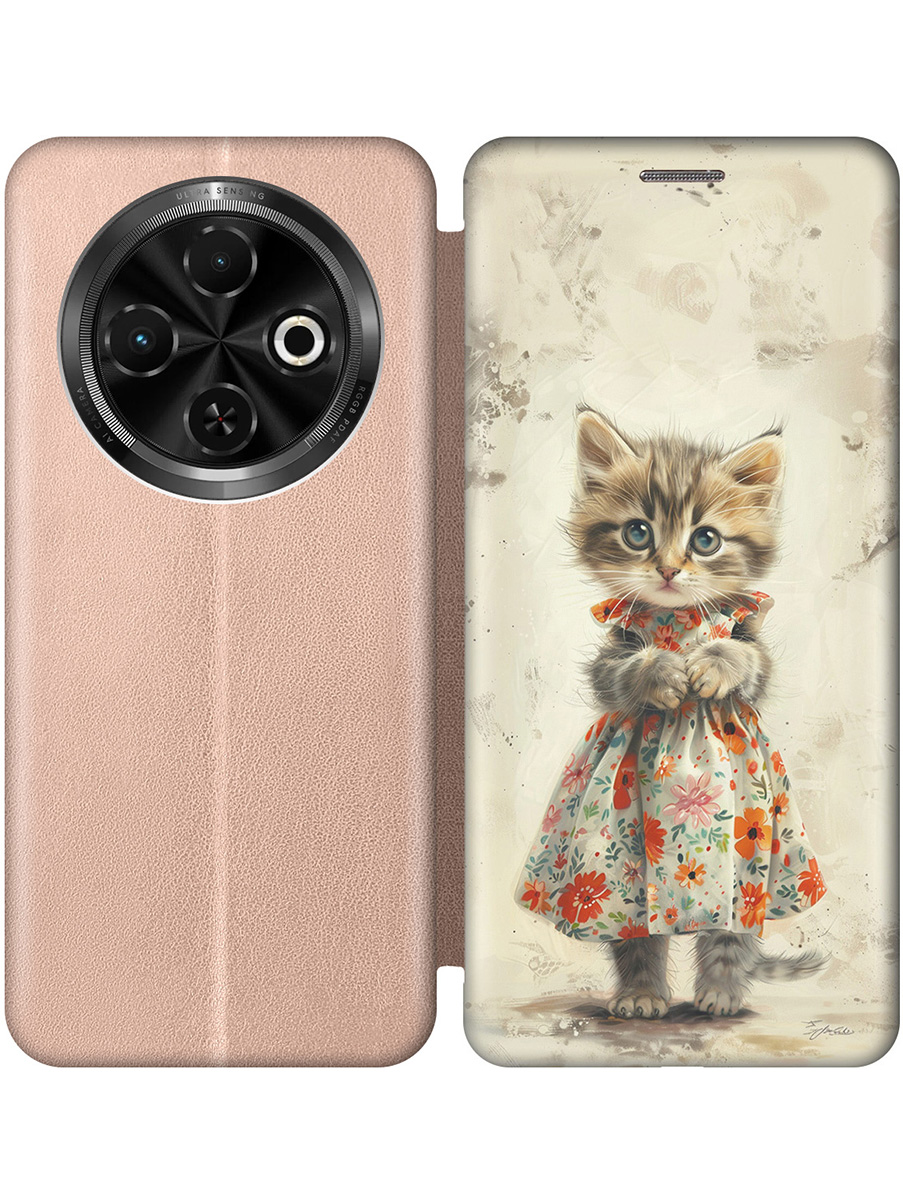 

Чехол-книжка на Tecno Spark 30C с принтом "Кошечка в цветочном платье" золотой, Золотистый;бежевый;серый, 786716311