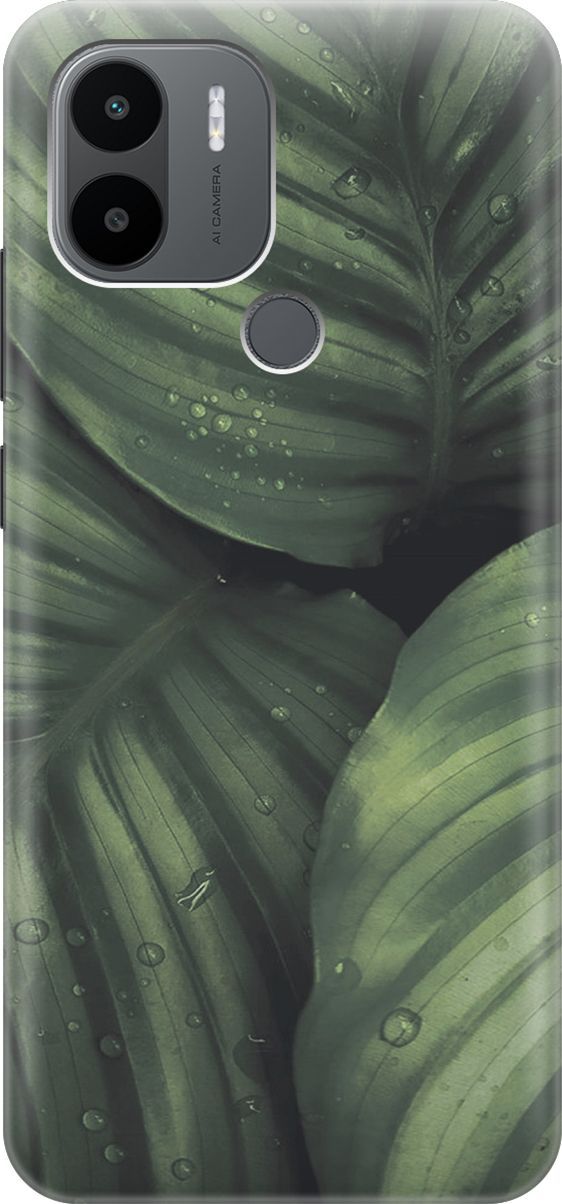 

Чехол на Xiaomi Redmi A1+ "Капли на листьях калатеи", Зеленый;черный, 158134