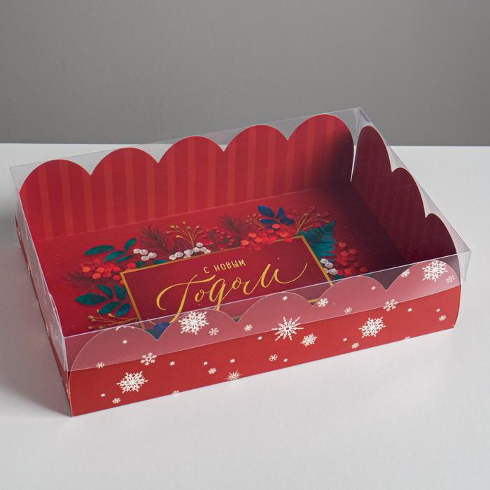 

Коробка подарочная с PVC крышкой С Новым годом, 20 x 30 x 8 см, Красный