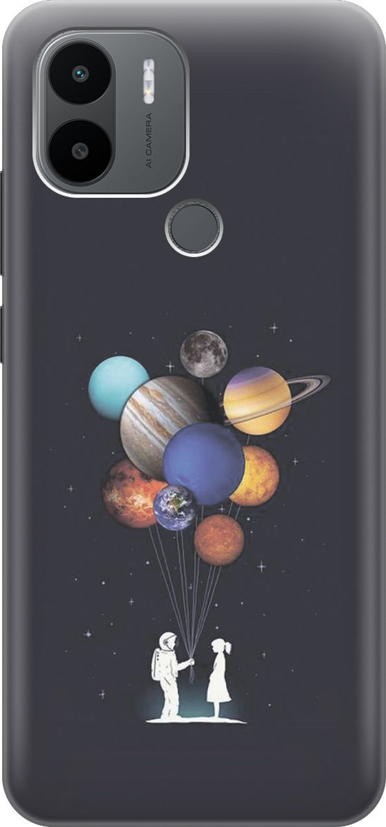 

Чехол на Xiaomi Redmi A1+ с принтом "Космический подарок", Белый;голубой, 158121
