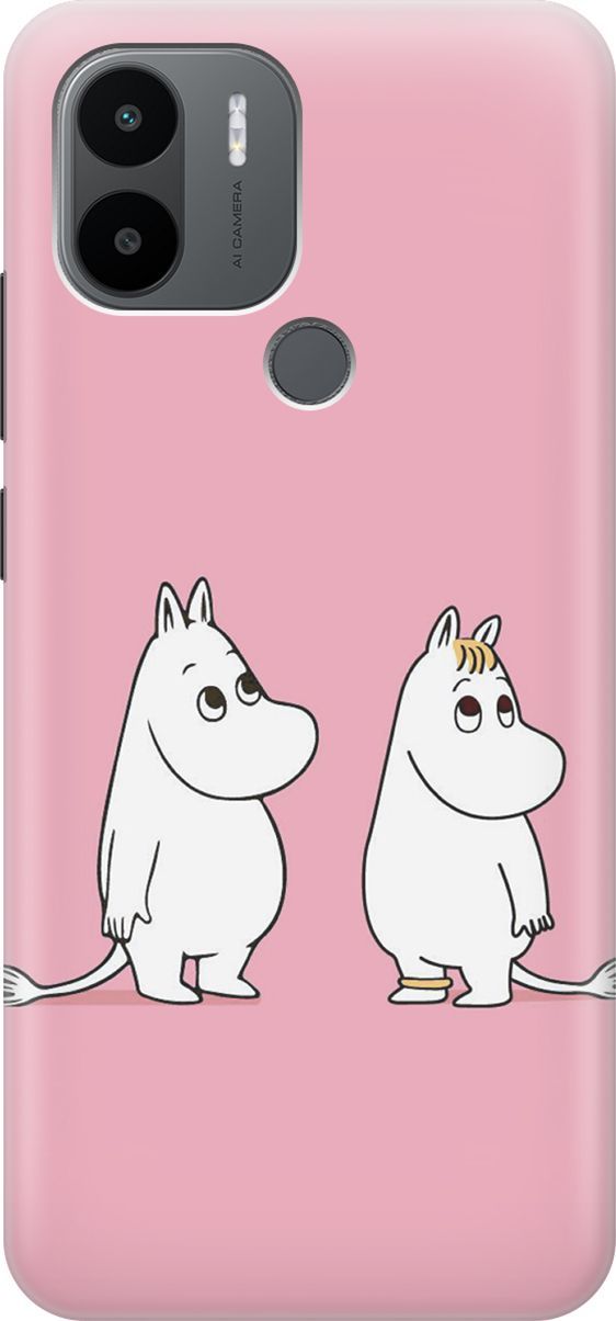 

Чехол на Xiaomi Redmi A1+ с принтом "Муми-тролли на розовом", Белый;розовый, 158124