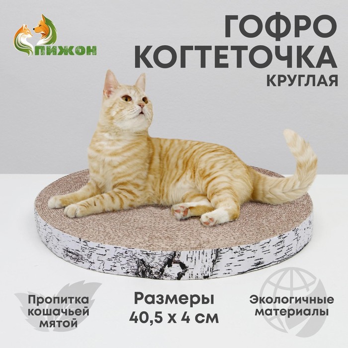 

Гофрокогтеточка Пижон высокая круглая Спил березы, с пропиткой, 40,5 х 4 см, Серый;коричневый