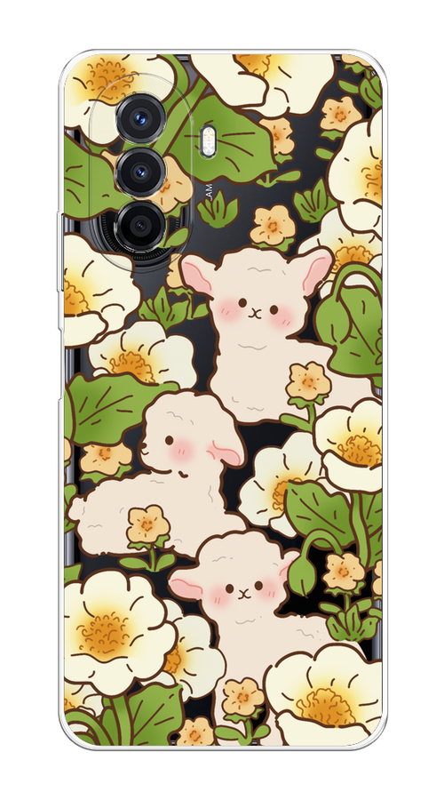 

Чехол на Huawei Nova Y70/Y71 "Овечки в цветах", Зеленый;бежевый, 6122950-1