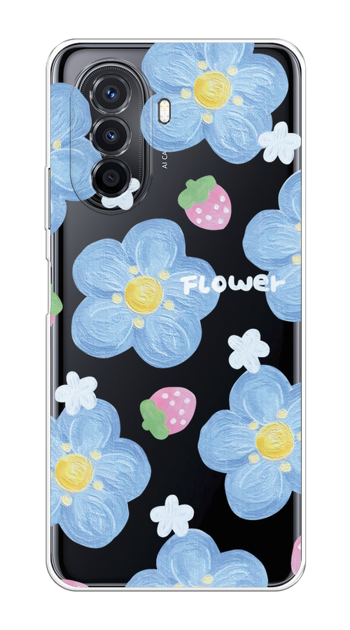 

Чехол на Huawei Nova Y70/Y71 "Цветы и клубники", Прозрачный;голубой;белый, 6122950-1