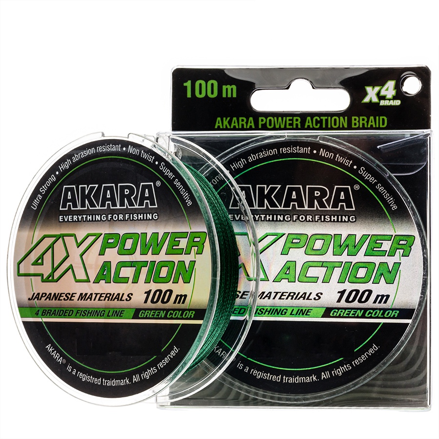 

Шнур Akara Power Action X-4 Green 100 м 0,16, Зеленый, Action