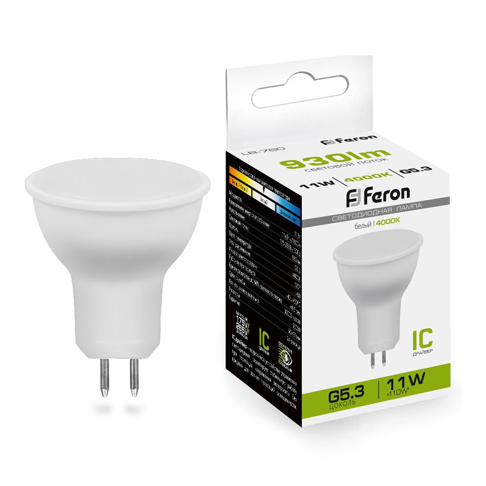 

Лампа светодиодная FeronPRO +38138 11+W G5.3 4000K MR16 LB-760 10 шт, 38138