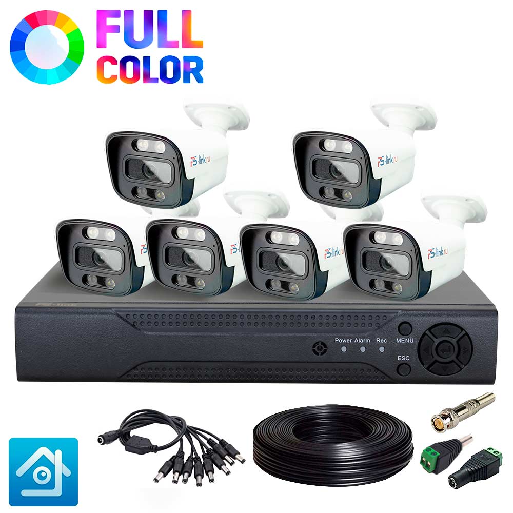 Комплект видеонаблюдения AHD 8Мп Ps-Link KIT-C806HDC 6 уличных камер FullColor кабель аудио видео buro 1 1v displayport m dvi d dual link m 2м позолоченные контакты bhp dpp dvi 2
