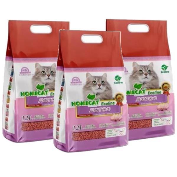 Наполнитель HOMECAT Ecoline Лотос комкующийся, 3 шт по 12 л