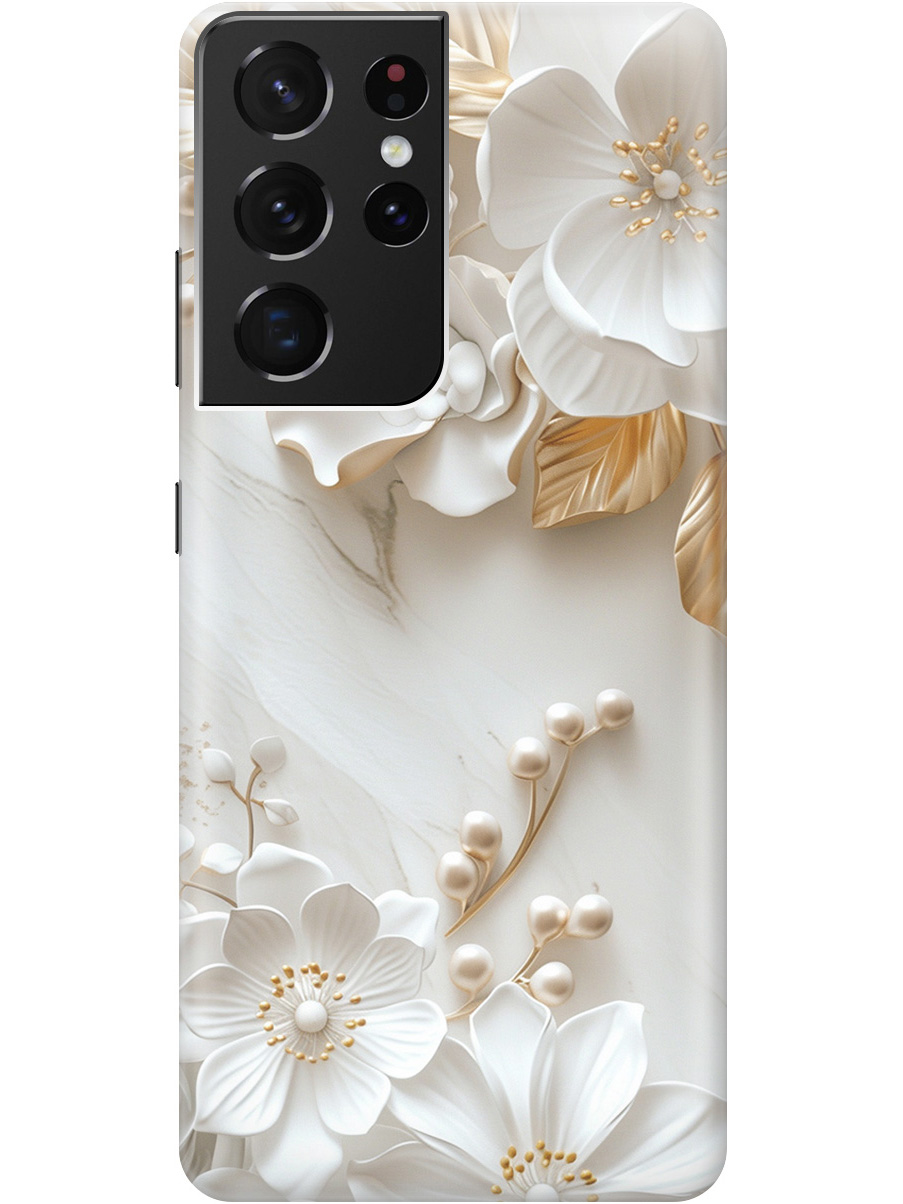 

Силиконовый чехол на Samsung Galaxy S21 Ultra с принтом "Бело-золотые цветы", Золотистый;белый;прозрачный, 724127623
