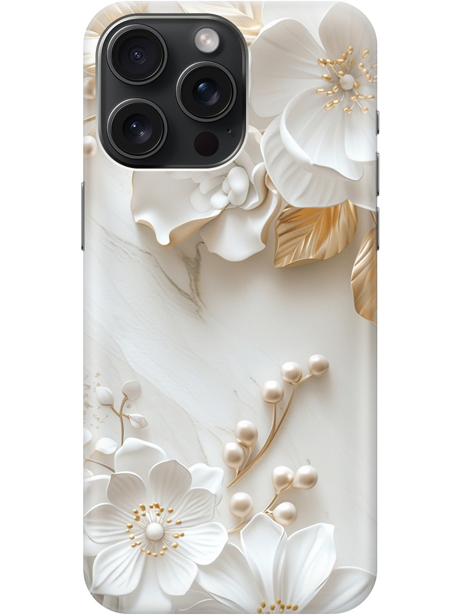 

Силиконовый чехол на Apple iPhone 15 Pro Max с принтом "Бело-золотые цветы", Золотистый;белый;прозрачный, 775148123