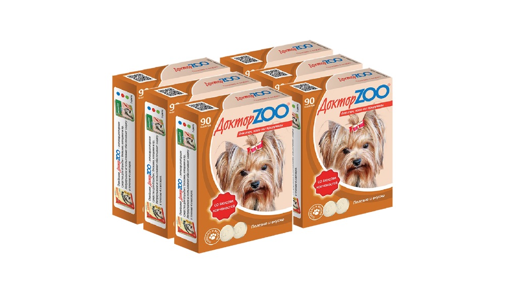 фото Пищевая добавка для собак доктор zoo, витамины со вкусом копченостей 90таб. х 6 шт