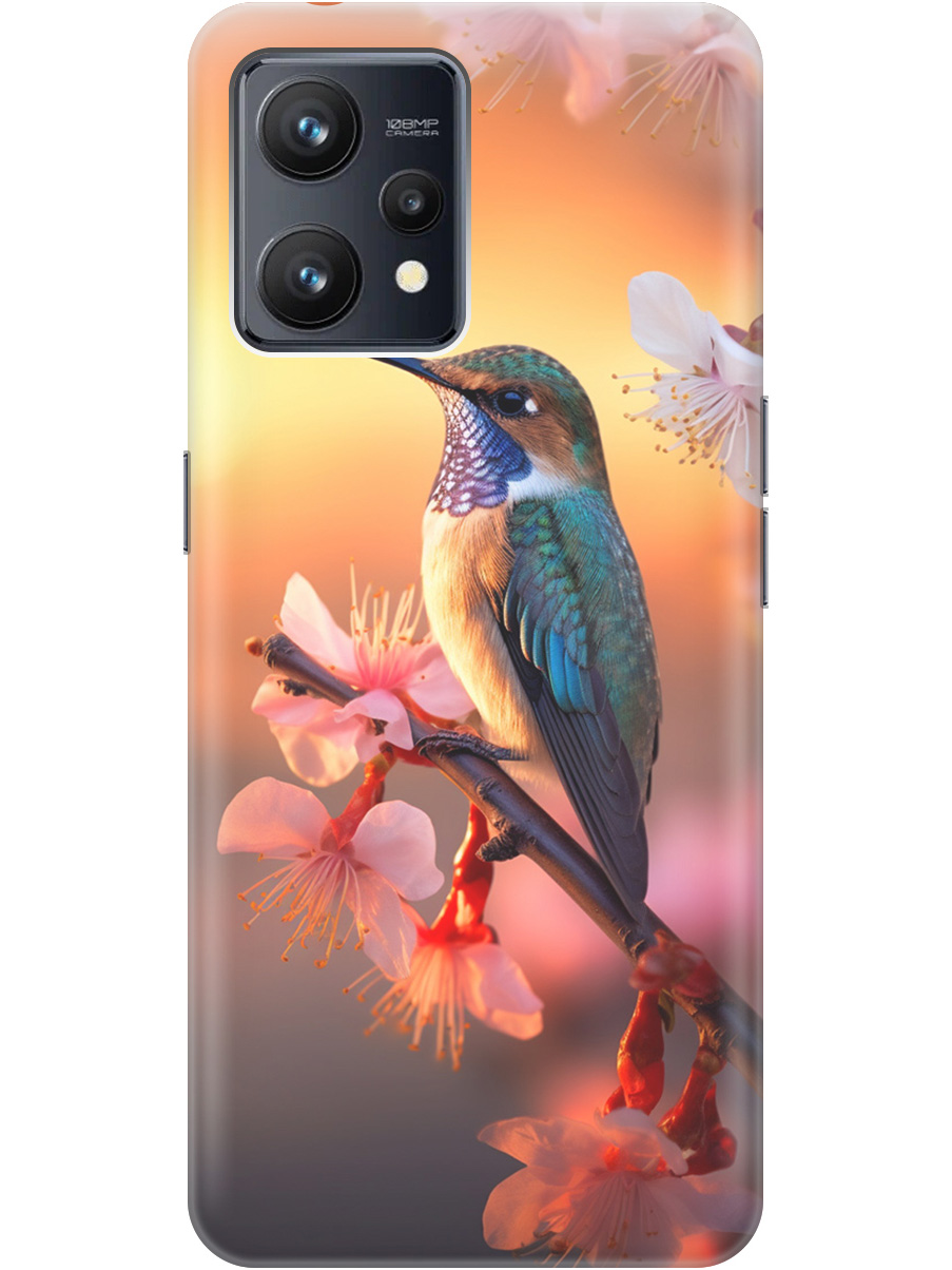 

Силиконовый чехол на Realme 9 с рисунком "Птичка и закат", Желтый;красный, 20000164