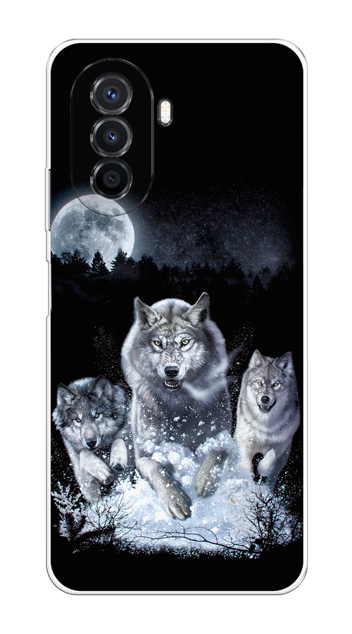

Чехол на Huawei Nova Y70/Y71 "Стая волков под луной", Черный;белый;серый, 6122950-1