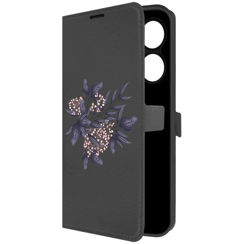 

Чехол-книжка Krutoff Eco Book для Tecno Spark 20 Розовые бутоны (черный)