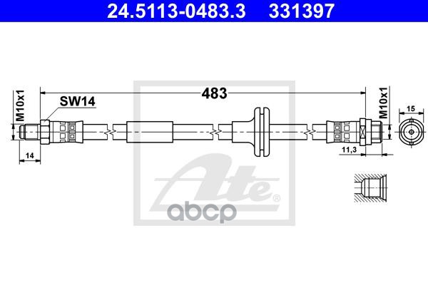 

ATE 24-5113-0483-3 Шланг тормозной передн.[483mm] 1шт