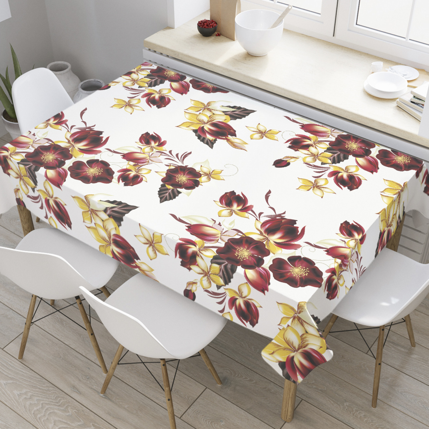 

Скатерть прямоугольная JoyArty "Огненные цветы" из оксфорда, 120x145 см, Огненные цветы