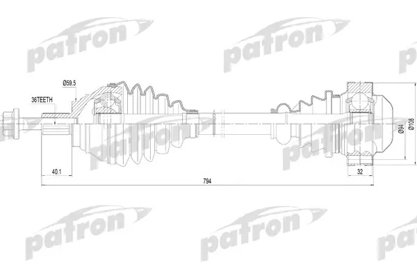 Полуось Правая PATRON PDS0255